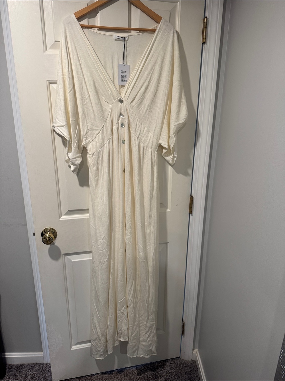Showpo Cream Boho Maxi Dress with Gathered Waist